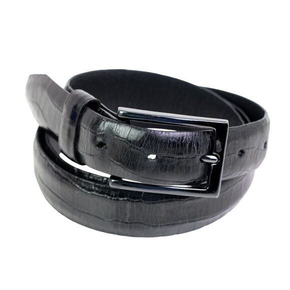 BLACK GENUINE LEATHER CROCO PRINT 1 1/8"Wd CASUAL DRESS MEN'S BELT Sz 40 (A6 - Picture 2 of 13